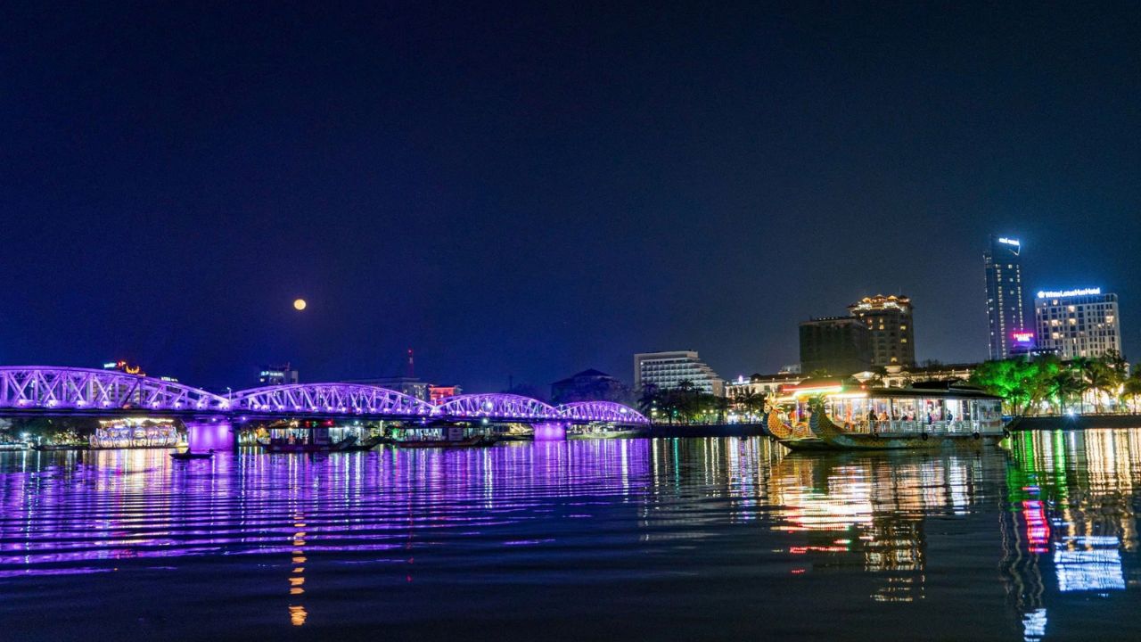 Walking Across Truong Tien Bridge at Night